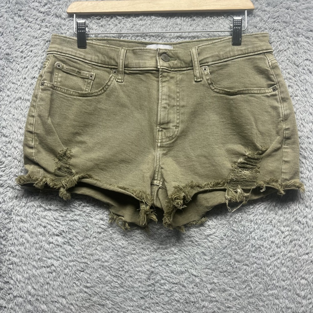 Lucky Brand Boy Mid Rise Shorts Womens 8/29 Green‎ Cutoff Distressed Denim